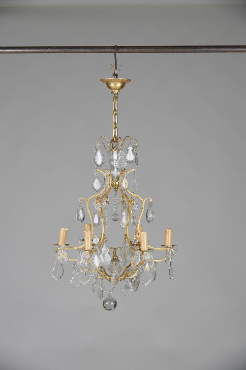 French Glass and Brass Chandelier