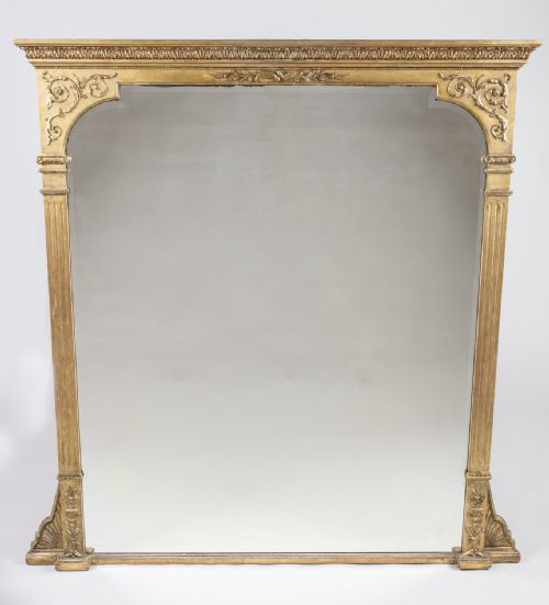 19th Century English Gilt Large Overmantle Mirror