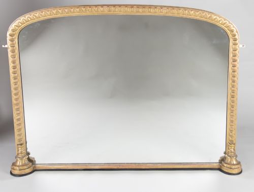 English Victorian Gilt Arch Top Large Overmantle Mirror
