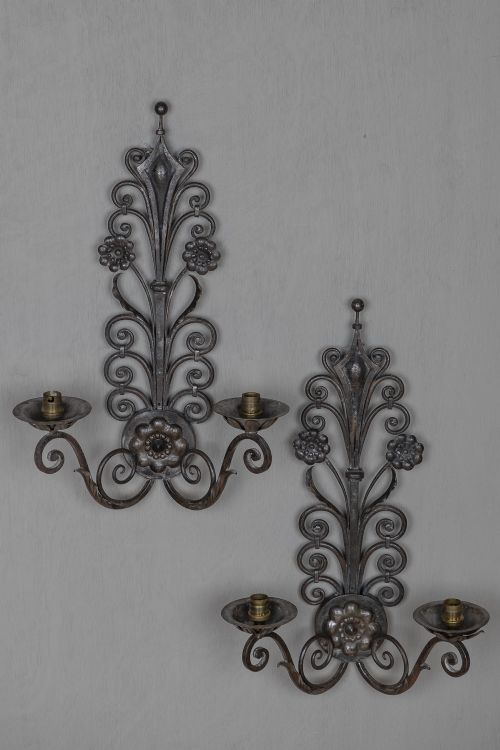 Pair of Large French Art Nouveau Style Silvered Metal Wall Sconces