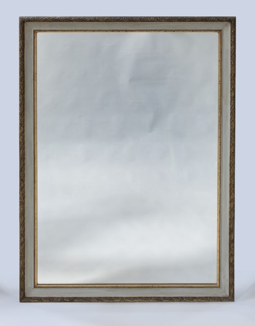 French Painted and Gilt Large Overmantle Mirror.
