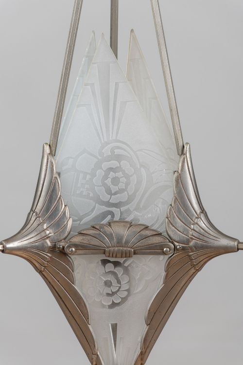 fig 1. French Art Deco Chrome And Glass Hanging Light