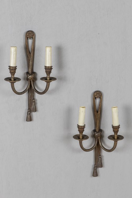 Pair of French Brass Rope and Tassle Wall Sconces
