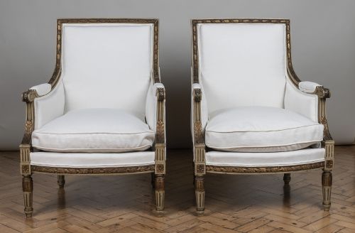 Pair of 19th Century French Large Painted and Gilt Armchairs