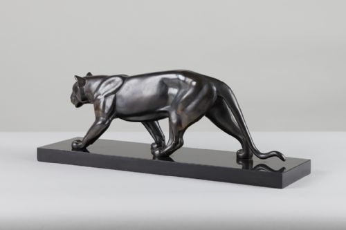 FRENCH ART DECO SPELTER SCULPTURE OF A PROWLING PANTHER SIGNED M LEDUC - ADDITIONAL PHOTO 2