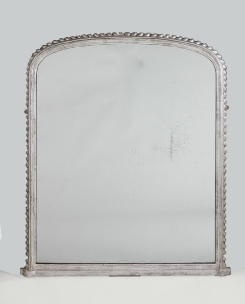 19th Century English Victorian Large Silvered Archtop Overmantle Mirror