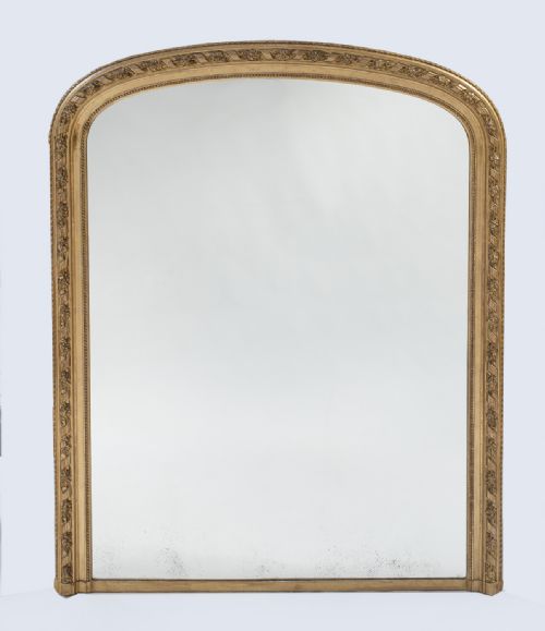 English Victorian Gilt Large Arch Top Overmantle Mirror