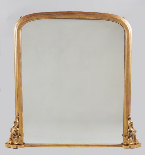 English Victorian Gilt Large Overmantle Mirror