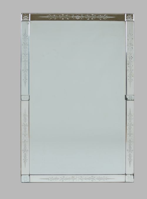 A Large Venetian Etched Glass Overmantle Mirror