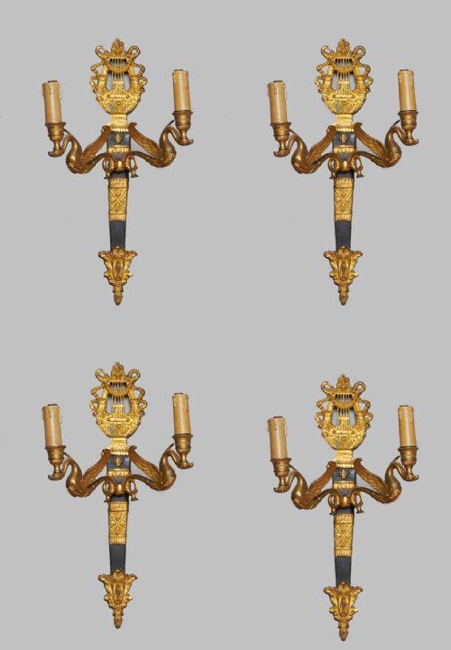 A Set of Four French Empire Style Ormolu Wall Sconces