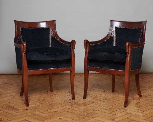 Pair of Large French Fruitwood Upholstered Armchairs