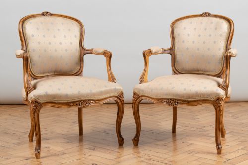 A Pair of French Louis Xv Style Walnut Armchairs