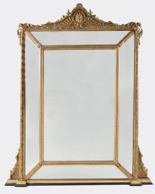 19th Century French Large Gilt Cushion Overmantle Mirror with Bevelled Glass