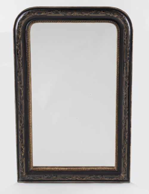 19th Century Large French Ebonised and Parcel Gilt  Overmantle Mirror.