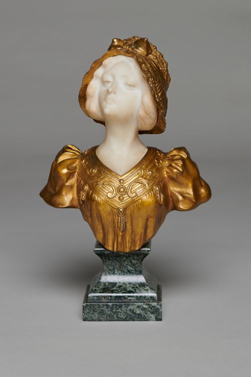 Art Nouveau Italian Carved Marble and Bronze Sculpture, Signed A.gory/paris