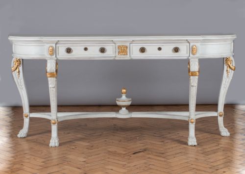 Large French Painted and Parcel Gilt Wooden Console Table.