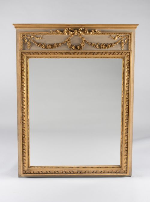 19th Century Large French Painted and Gilt Overmantle Mirror