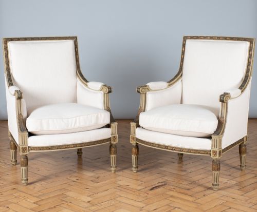 Pair of 19th Century Large French Painted and Gilt Armchairs