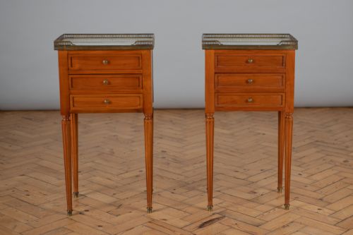 Pair of Large French Walnut Three Drawer Bedside Cabinets.