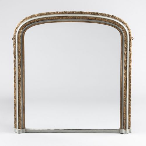 A Large 19th Century English Victorian Gilt and Painted Arch Top Overmantle Mirror