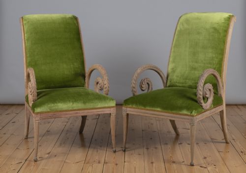 A Fabulous Pair of French Carved Oak Upholstered Armchairs