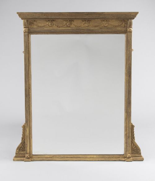 A Large 19th Century English Victorian Gilt Overmantle Mirror.