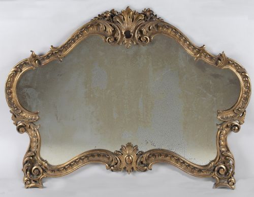 Large 19th Century French Carved Wood Gilt Overmantle Mirror.
