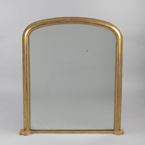 A Large 19th Century English Victorian Gilt Arch Top Overmantle Mirror
