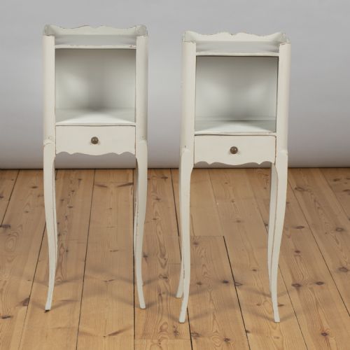 A Pair of French Painted Bedside Cabinets with a Single Drawer