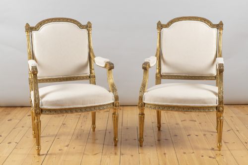 A Stunning Pair of Large 19th Century Louis Xvi Style French Gilt Armchairs.