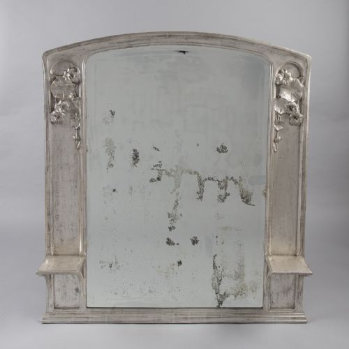 Large French Art Nouveau Silvered Overmantle Mirror
