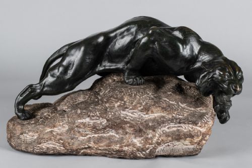 A Stunning Large Italian Bronze Sculpture of a Tiger Set on a Granite Base, Signed Merculiano