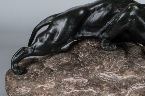 fig 1. A Stunning Large Italian Bronze Sculpture Of A Tiger Set On A Granite Base, Signed Merculiano