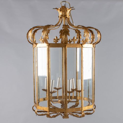 Large French Gilt Metal and Glass Six Light Lantern