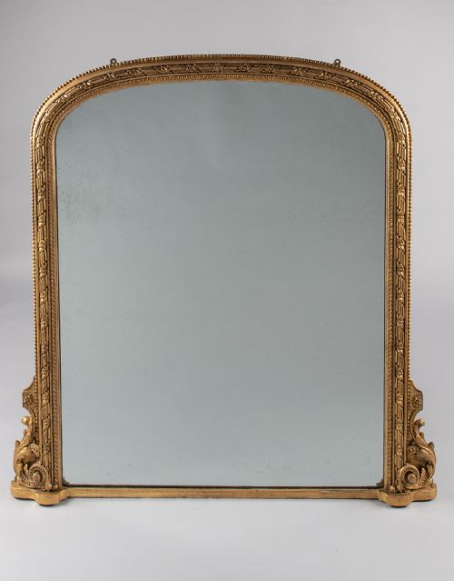 A Large English Victorian Gilt Archtop Overmantle Mirror