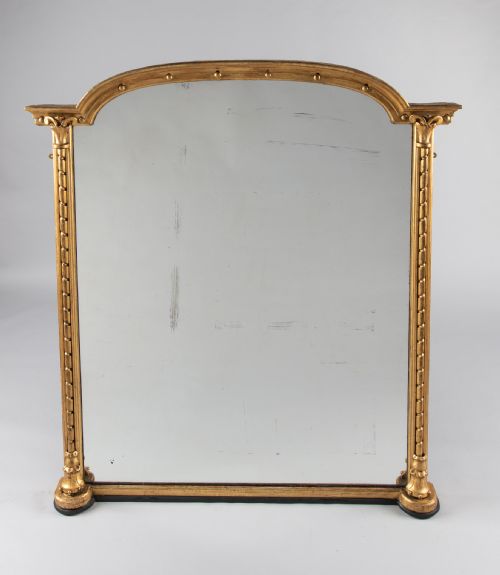 A Large English Victorian Gilt Overmantle Mirror