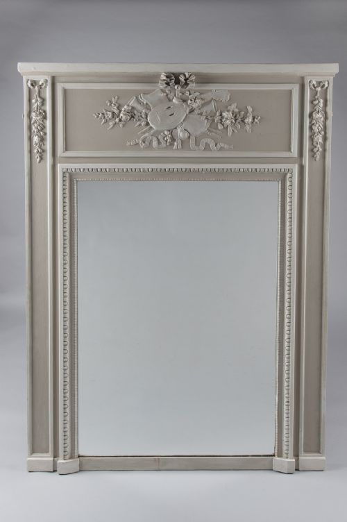 A Large 19th Century French Painted Trumeau Overmantle Mirror