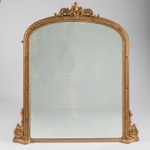 Large Victorian English Gilt Archtop Overmantle Mirror