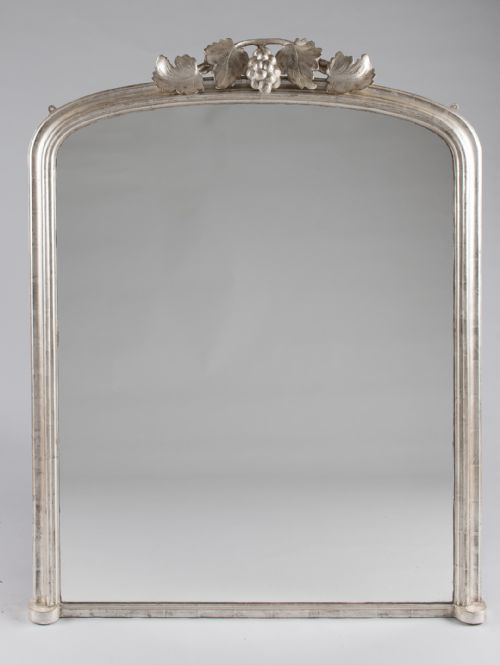 A Large English Victorian Silvered Archtop Overmantle Mirror