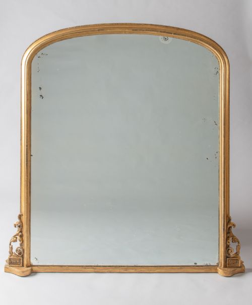 A Large English Victorian Gilt Archtop Overmantle Mirror