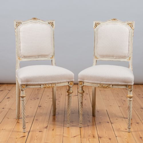 Pair of 19th Century French Painted and Parcel-gilt Single Upholstered Chairs