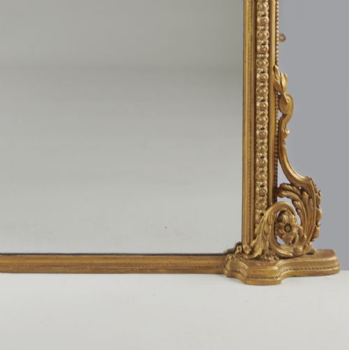 STUNNING LARGE ENGLISH VICTORIAN GILT ARCHTOP OVERMANTLE MIRROR - ADDITIONAL PHOTO 1