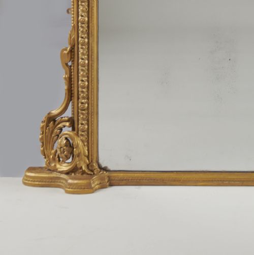 STUNNING LARGE ENGLISH VICTORIAN GILT ARCHTOP OVERMANTLE MIRROR - ADDITIONAL PHOTO 2