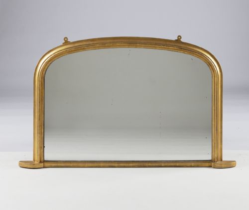 19th Century Victorian English Gilt Archtop Overmantle Mirror