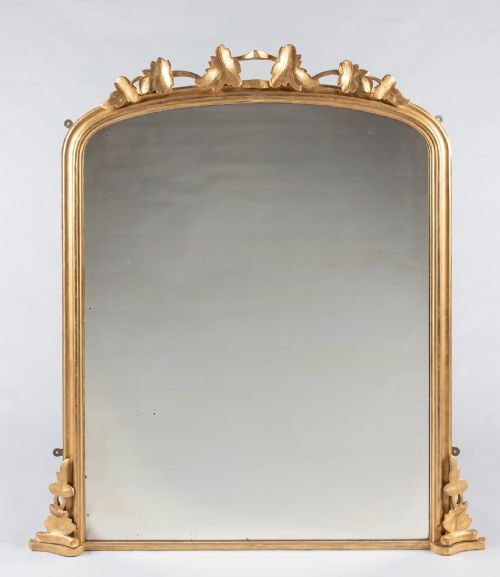 A Large English Victorian Carved Giltwood Overmantle Mirror