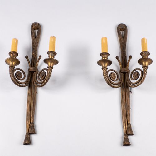 A Pair of Large French Bronze Twin Arm Wall Sconces