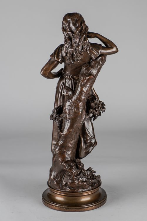 LARGE 19TH CENTURY FRENCH BRONZE SCULPTURE OF A FEMALE SIGNED AGAUDEZ - ADDITIONAL PHOTO 3