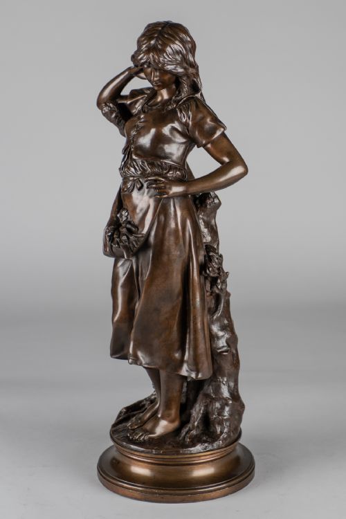 LARGE 19TH CENTURY FRENCH BRONZE SCULPTURE OF A FEMALE SIGNED AGAUDEZ - ADDITIONAL PHOTO 5