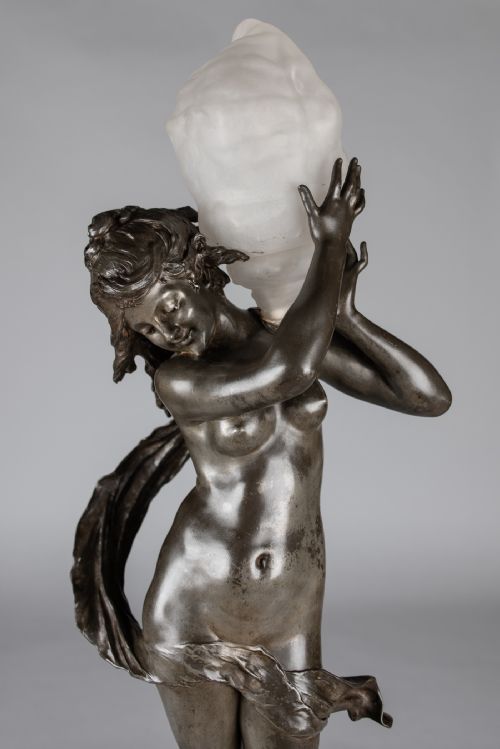 A STUNNING 19TH CENTURY FRENCH SILVERED SPELTER FIGURAL LAMP SCULPTURE SIGNED AUGUSTE MOREAU - ADDITIONAL PHOTO 2