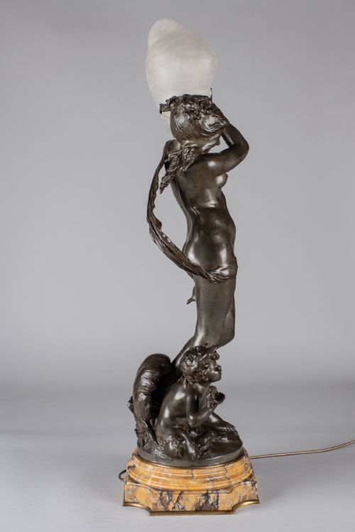 A STUNNING 19TH CENTURY FRENCH SILVERED SPELTER FIGURAL LAMP SCULPTURE SIGNED AUGUSTE MOREAU - ADDITIONAL PHOTO 3